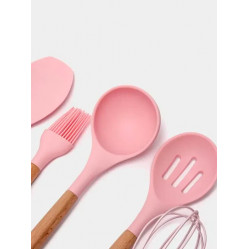 Набір ножів + кухонне начиння 19 предметів Рожевий
